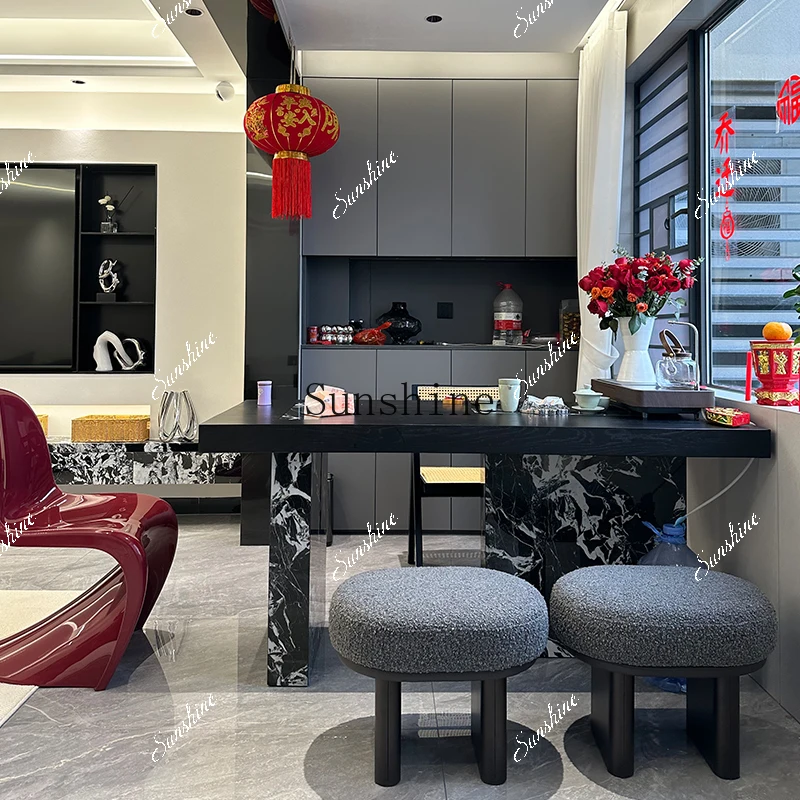 

New Chinese rock slab high-end living room tea table light luxury high-end walnut FT