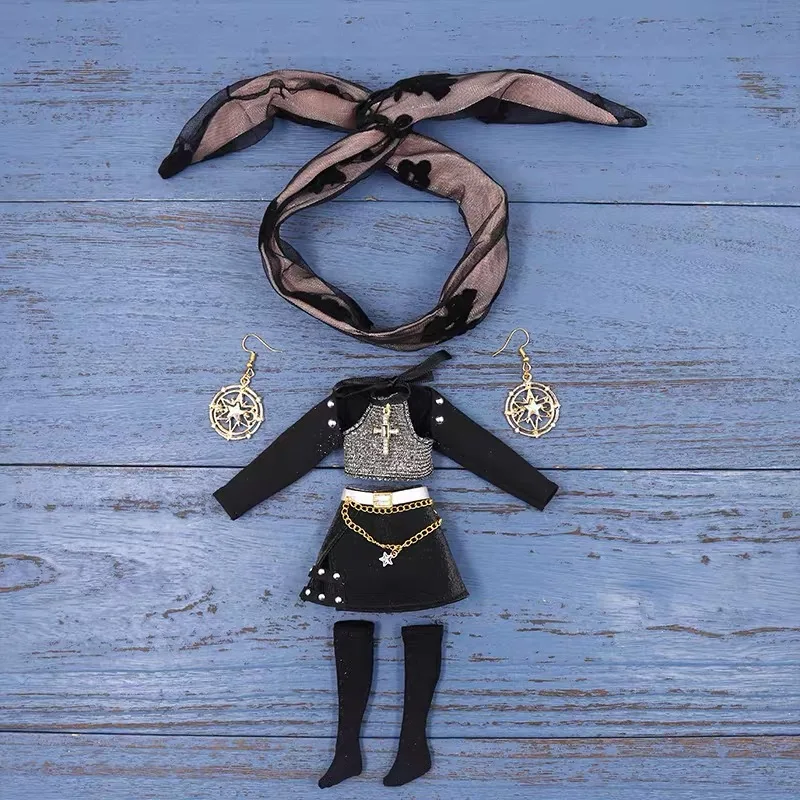 ICY DBS Blyth دمية الملبس الأسود ملهى ليلي الملكة قمة الموضة + تنورة + خوذة + طقم من الحلقان ل BJD OB24 Azone دمية لتقوم بها بنفسك فستان