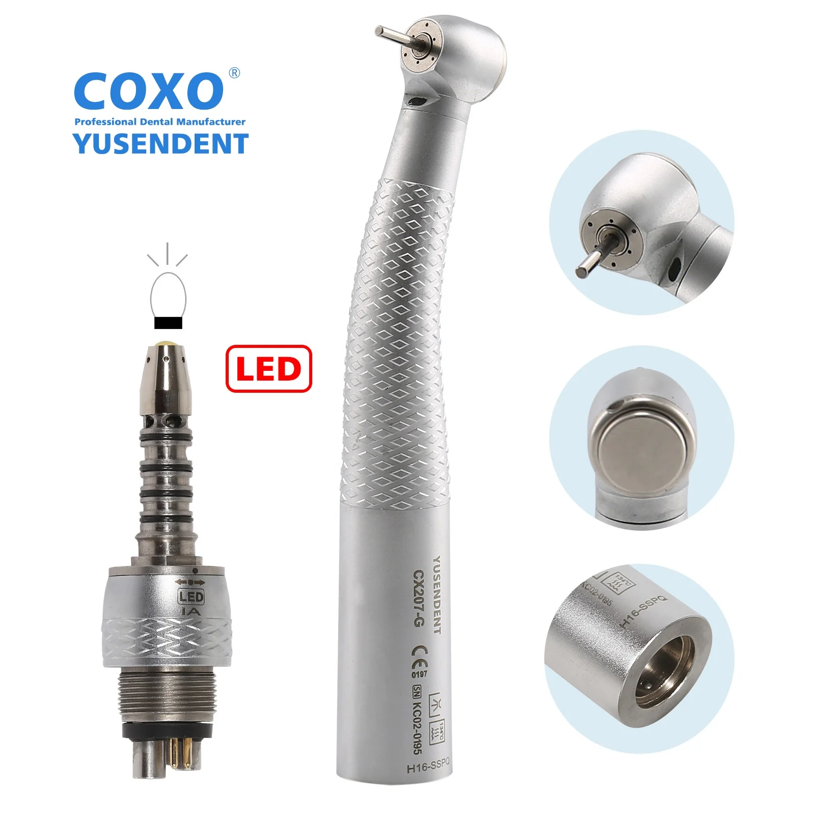 High Quality! den tal 3 way spray Fiber Optic LED Handpiece Standard Head Push Button Air Turbine + Sirona 6 Pin Quick Coupler