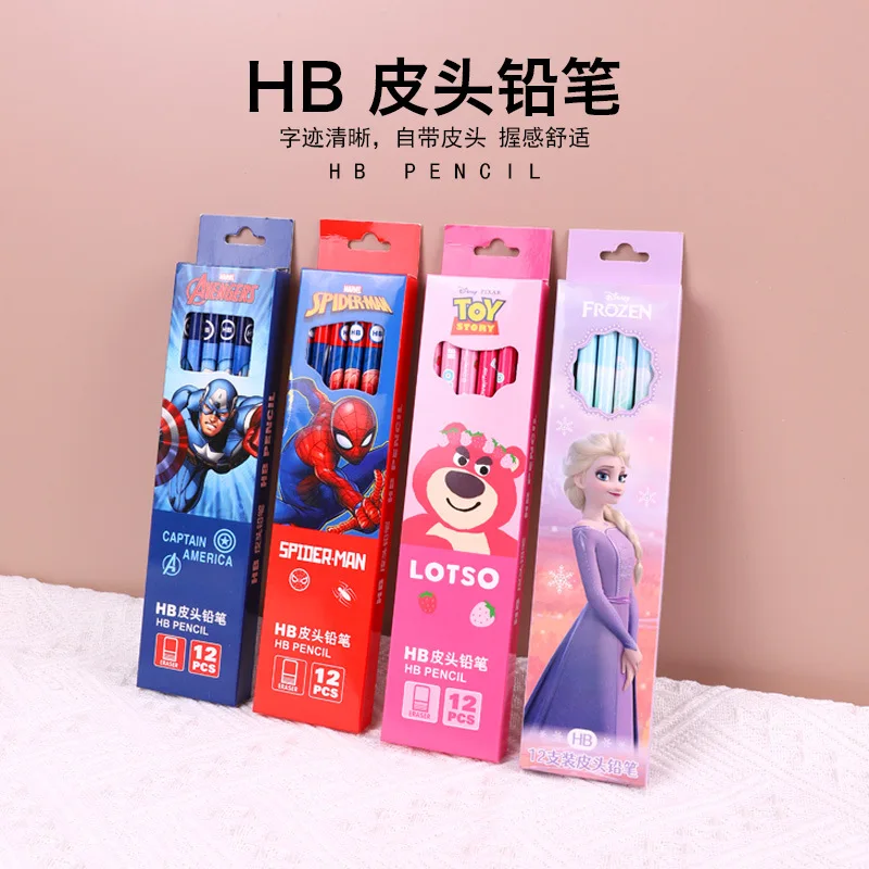 48Pcs Disney Pencil Spider-Man Stationery Captain America Pencil Set Elsa Lovely Lotso School Supplies HB Pencil Holiday Gifts