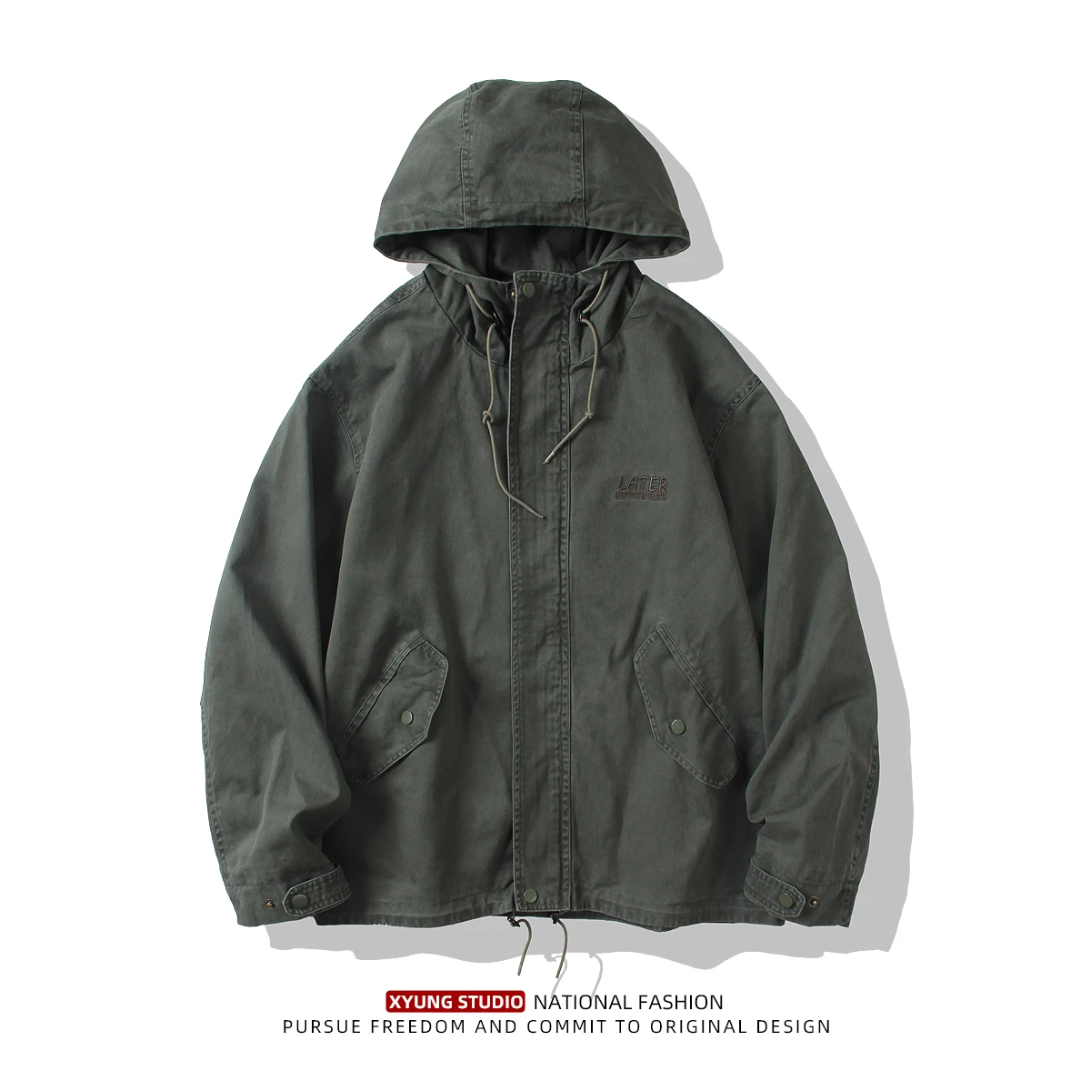 

Ретро-куртка в американском стиле из чистого хлопка для мужчин, свободного кроя, для активного отдыха, с капюшоном, осенняя, модная, в городском стиле