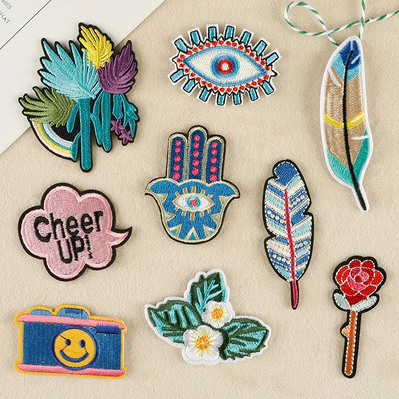 

2024 New Embroidery Patch DIY Feathers Evil Eye Stickers Adhesive Badges Iron on Patches Hats Jacket Emblem Fabric Accessories