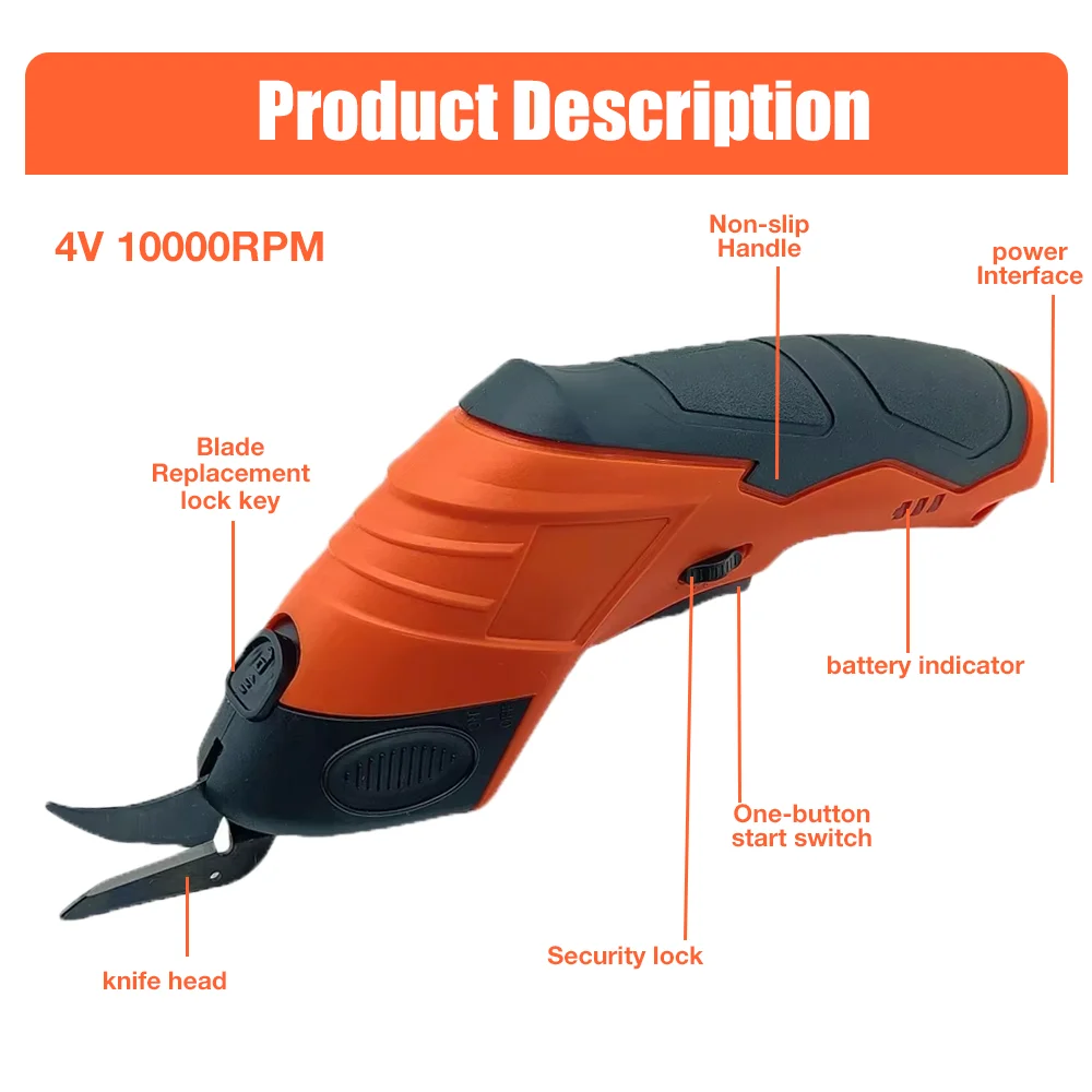 Ciseaux électriques 4V, tondeuses de tailleur professionnelles, outils de coupe de tissu, de cuir et de carton, lames en acier au manganèse, ciseaux électriques rechargeables USB domestiques, lames remplaçables