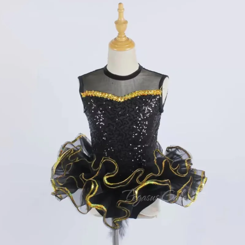 

Professional Ballet Dance Skirt Children Elegance Black Sleeveless Swan Ballet TuTu Dress Girls Group Show Senior Ballet Skirt