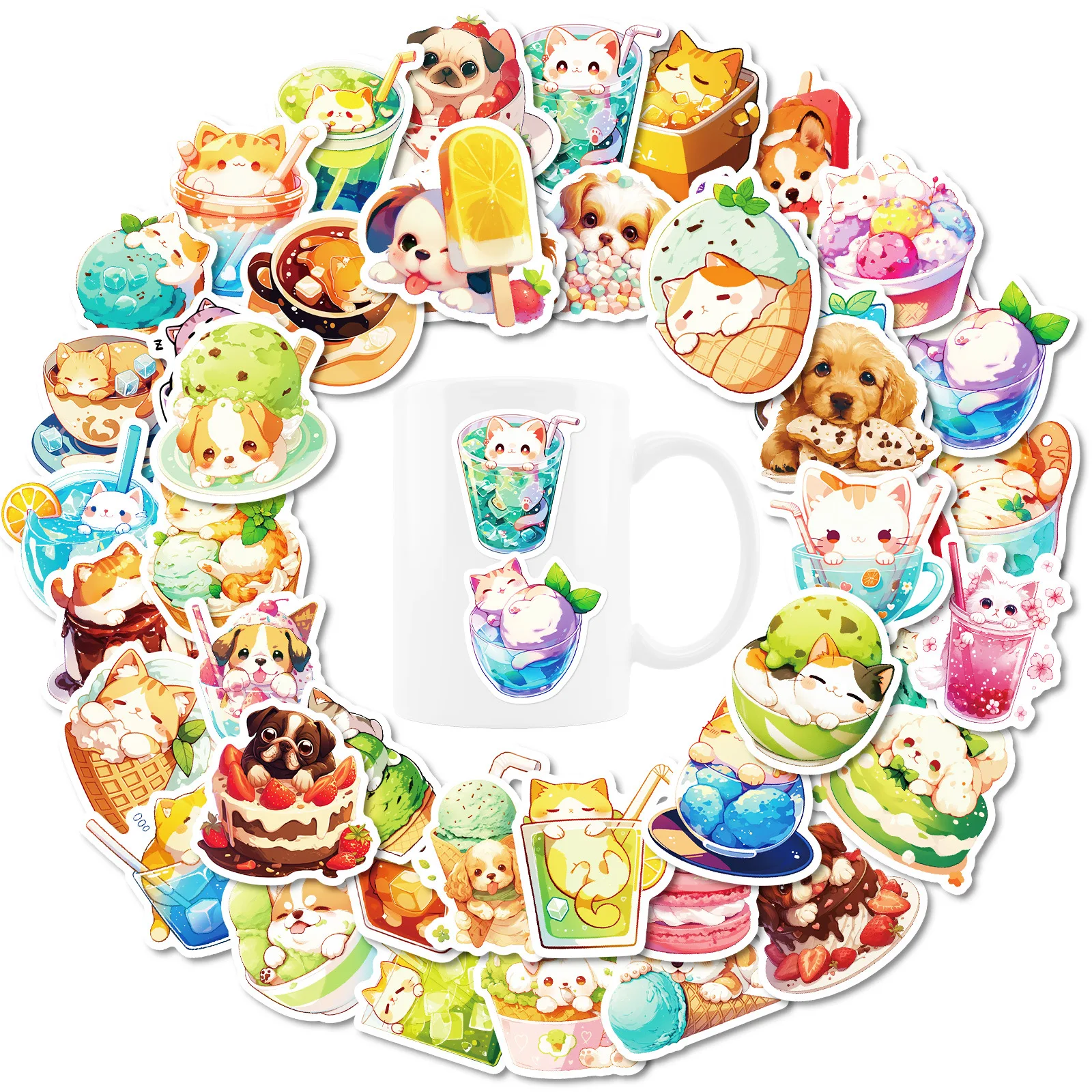 10/50 قطعة لطيف مرسومة باليد ملصقات الغذاء موضة كلب صغير رسم ملصق للهاتف الكمبيوتر المحمول القرطاسية DIY بها بنفسك اللعب سر
