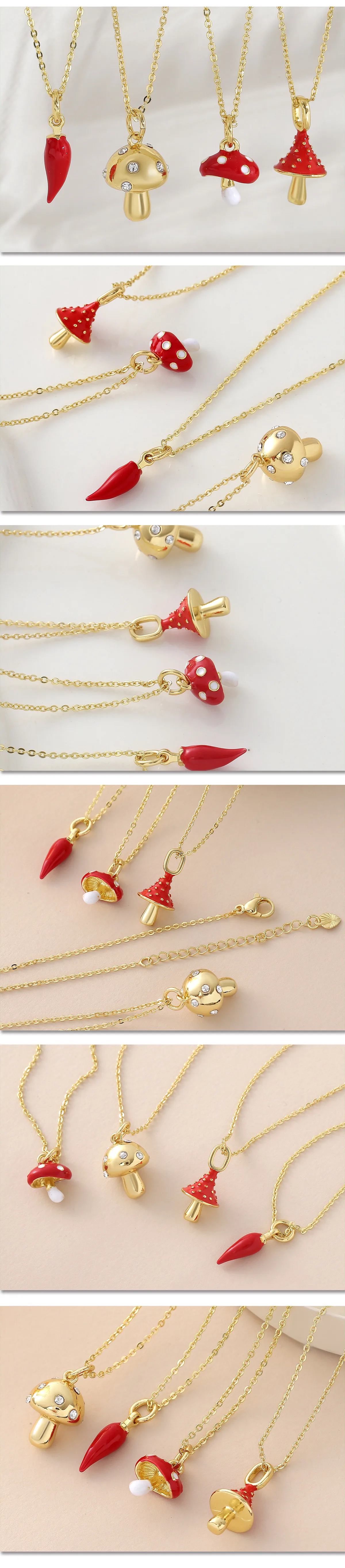 MHS.SUN Einfache rote Pilz-/Chili-Anhänger-Halsketten, vergoldet, mit kubischem Zirkon, modische Choker-Kette, Statement-Schmuck für Frauen – Detail 18