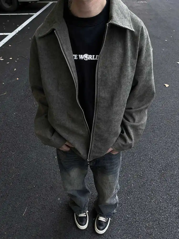 

Vintage Corduroy Jaet Men's ort Collarl American Sle Baseball Coat Autumn Winter Workwear Retro Harrington Jaet