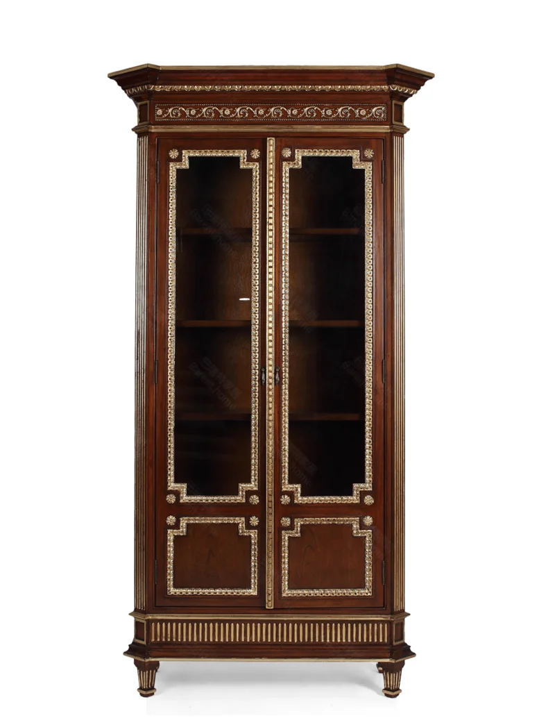 

Living room furniture European solid wood carving guest white red brown retro mahogany restaurant wine cabinet two-door bookcase