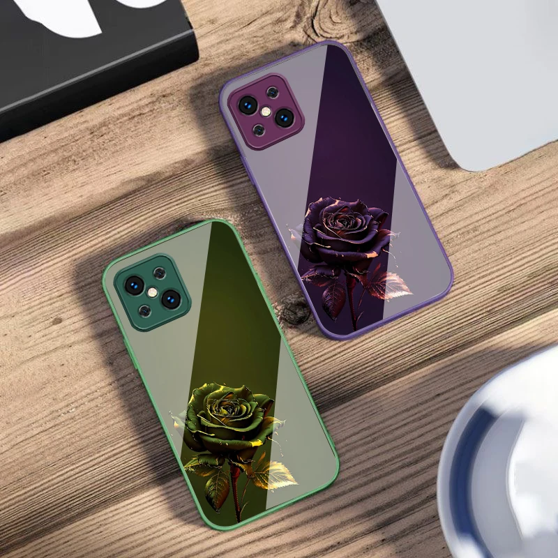 

The Dark Golden Rose For Oppo Find X5 X8 Pro X3 Lite A72 58 73 54S F11 79 Reno 6 4Z 5G Nord N200 Tempered Glass Phone Case