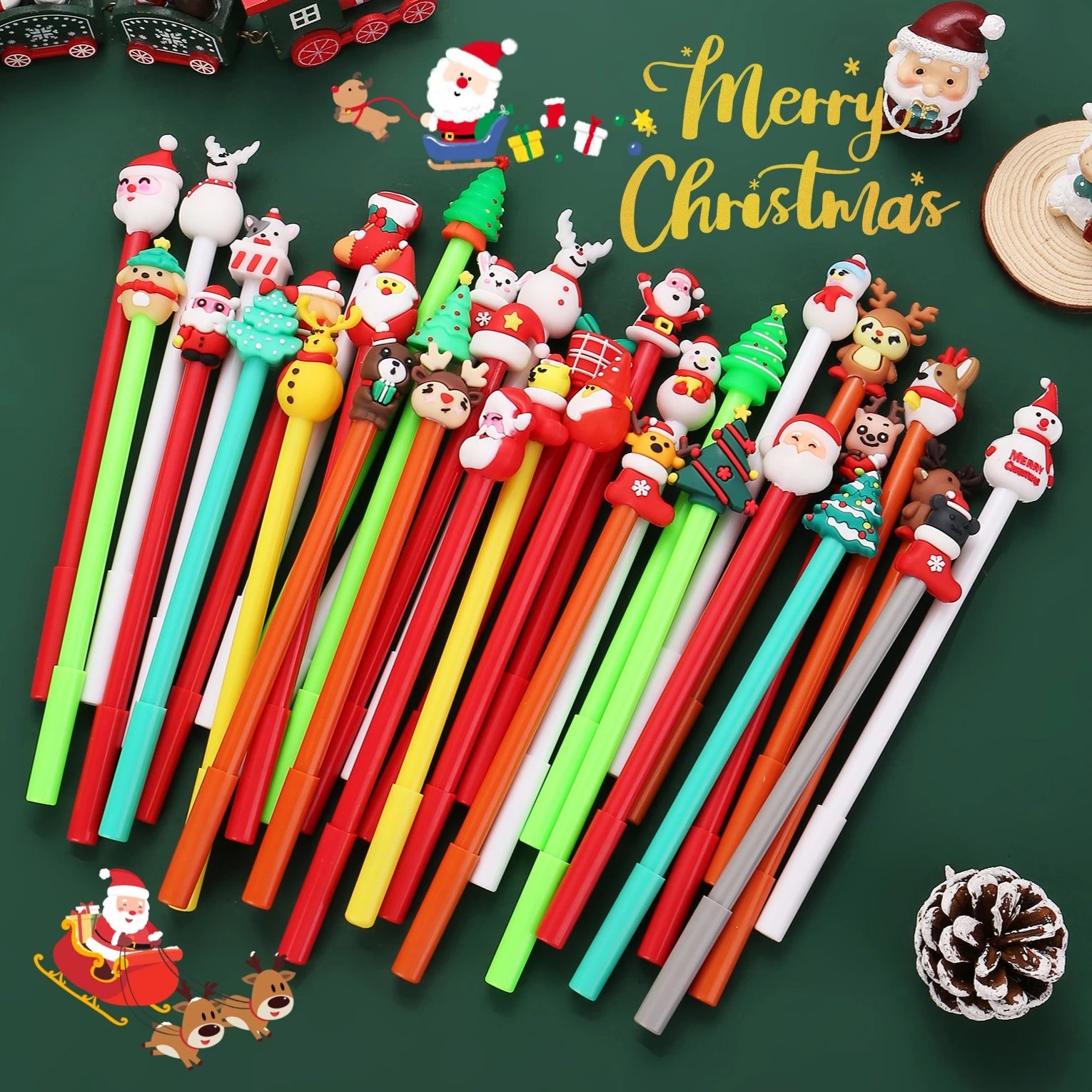 50Pcs/Lot Christmas Cute Cartoon Santa Snowmen Elk 0.5mm Black Ink Gel Pens Christmas Tree Pen School Office Stationery Gifts