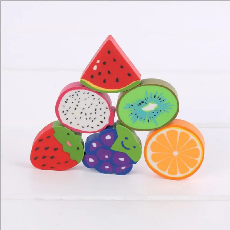 1pack cute fruit erasers students stationery school office supplies strawberry watermelon Kiwi orange grape