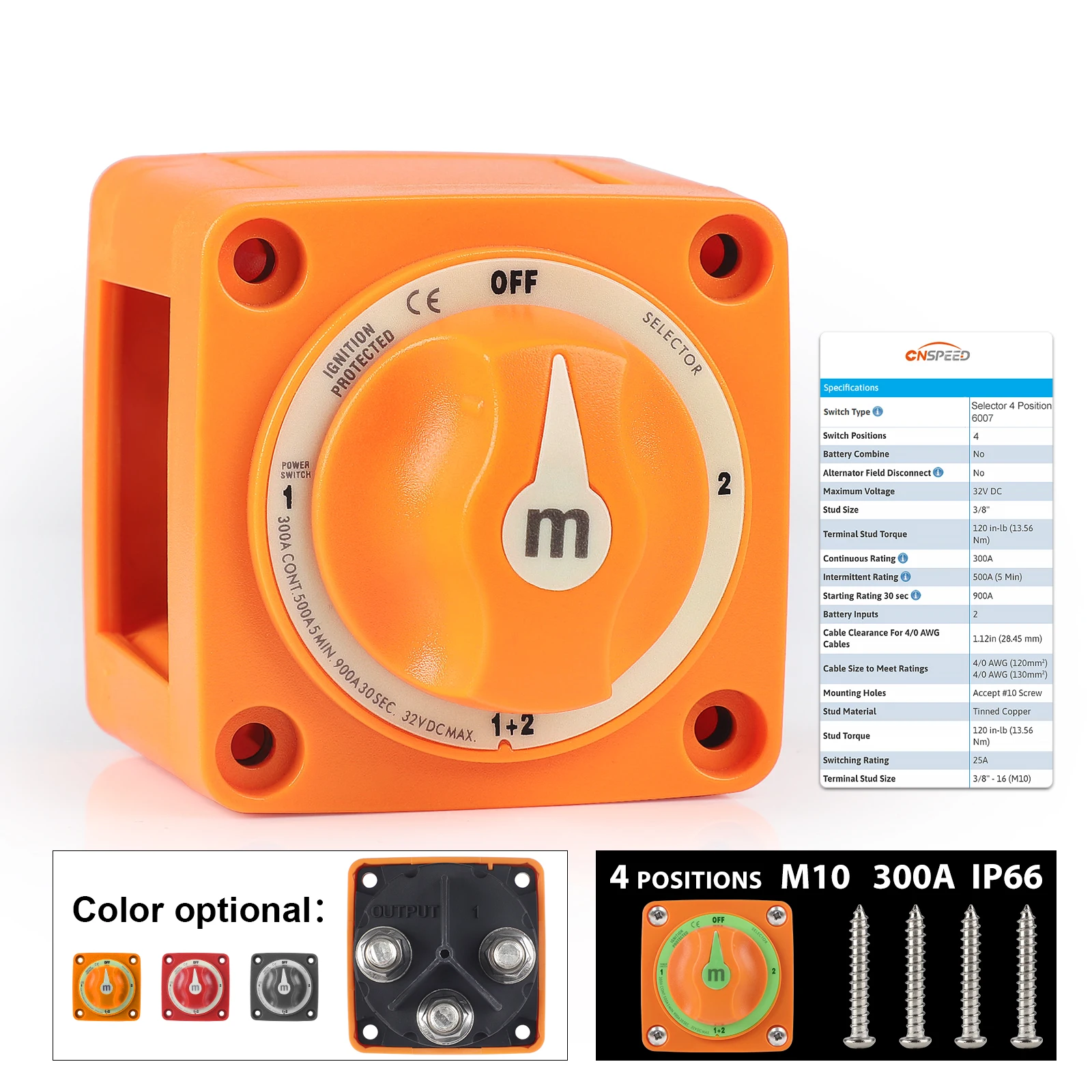 

32V 300A Heavy Duty Isolator 3 4 Position Disconnect Rotary IP66 M-Series Selector Battery Switch For Yate Marine Boat Car RV