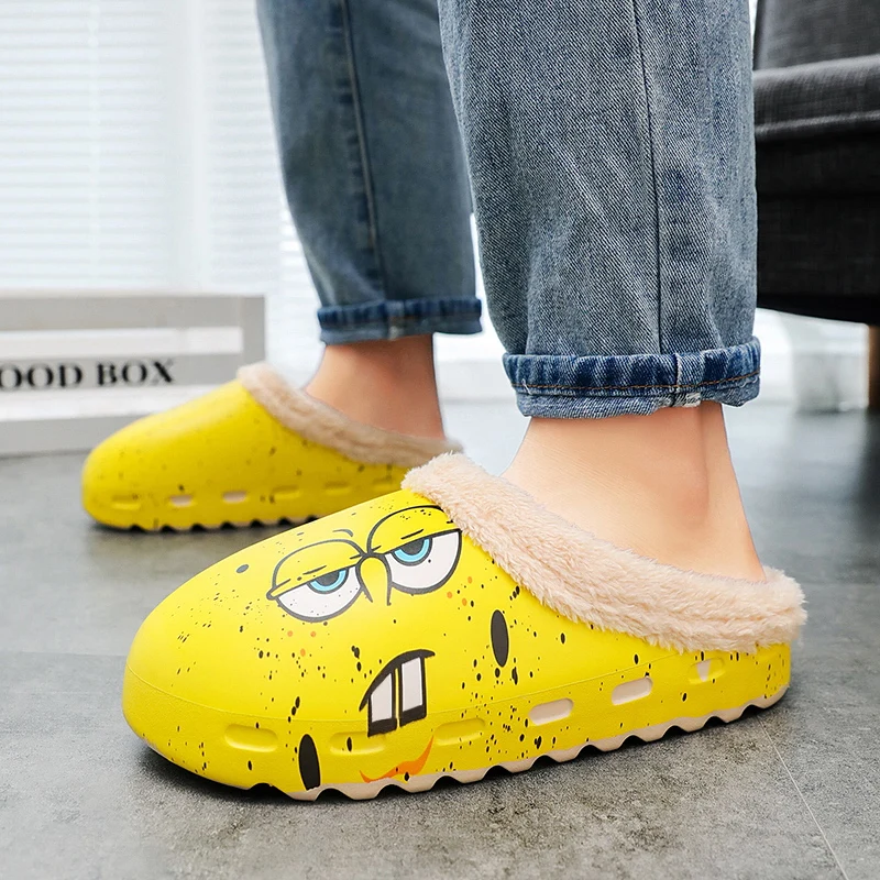 Fashion Men Cartoon Slippers Winter Plush Warm Shoes Men Home Slippers Comfort Soft Men Indoor Cotton Shoes Chinelos Masculinos