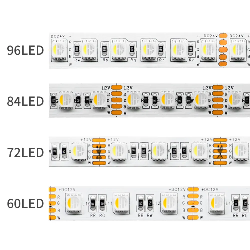 

Светодиодная лента SMD5050 4 в 1, гибкая осветительная полоска для украшения комнаты, 12 В постоянного тока, 96 светодиодов/м, RGBW, RGBNW, RGBWW, 60/72/84/96 светодиодов