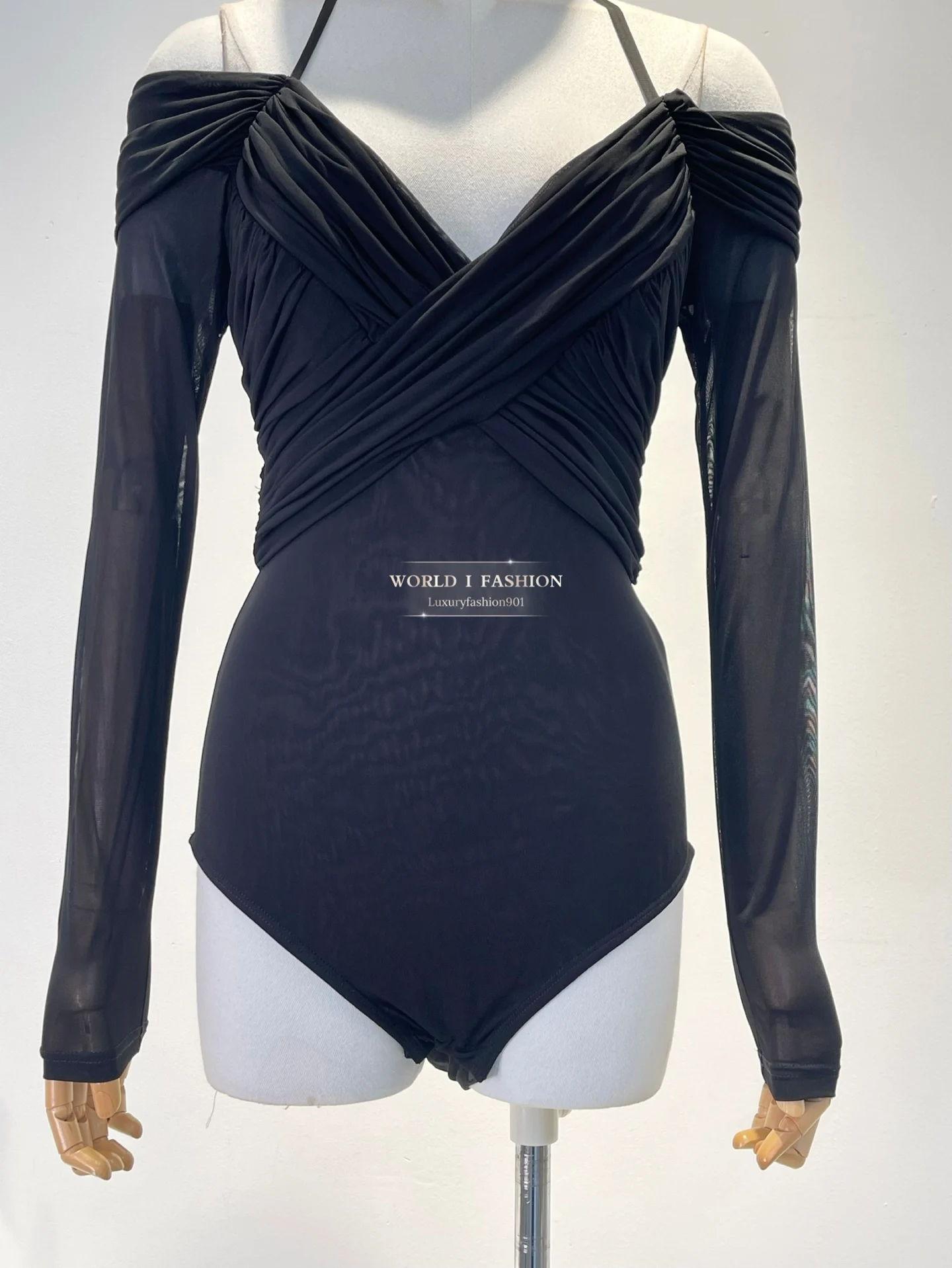 Combinaison licou hauts 2025, drapé noir de haute qualité, manches longues