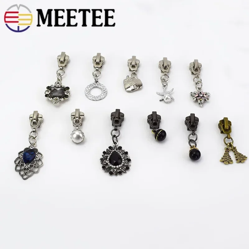 Meetee 5pcs 5# Zipper Sliders Head for Metal Nylon Zippers DIY Jackets Clothes Zip Pendant Repair Kit Garment Decor Accessories