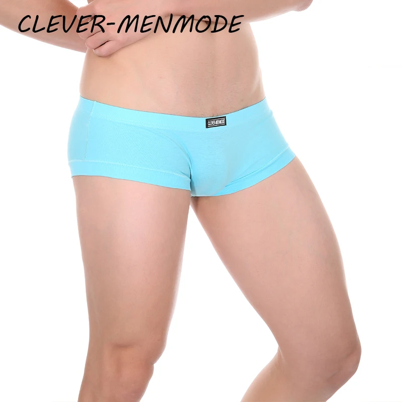 CLEVER-MENMODE Tight Short Panties Men\'s Sexy Low-Rise Cotton Mini Micorn Boxers Hot Ultra Short U Convex Underwear