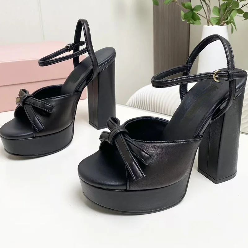 

Platform Butterfly Knot Square Heel Pumps Sexy Round Toe Square Heel Customized Buckle Betl New Arrivals Fashion Women Shoes