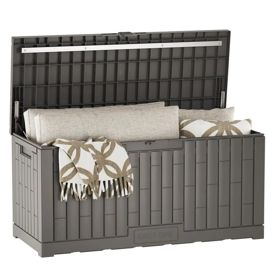 

OAK 120 Gallon Outdoor Storage Box Large Resin Deck Box with Reinforced Stainless Steel Support Waterproof amp UVResistant Pati