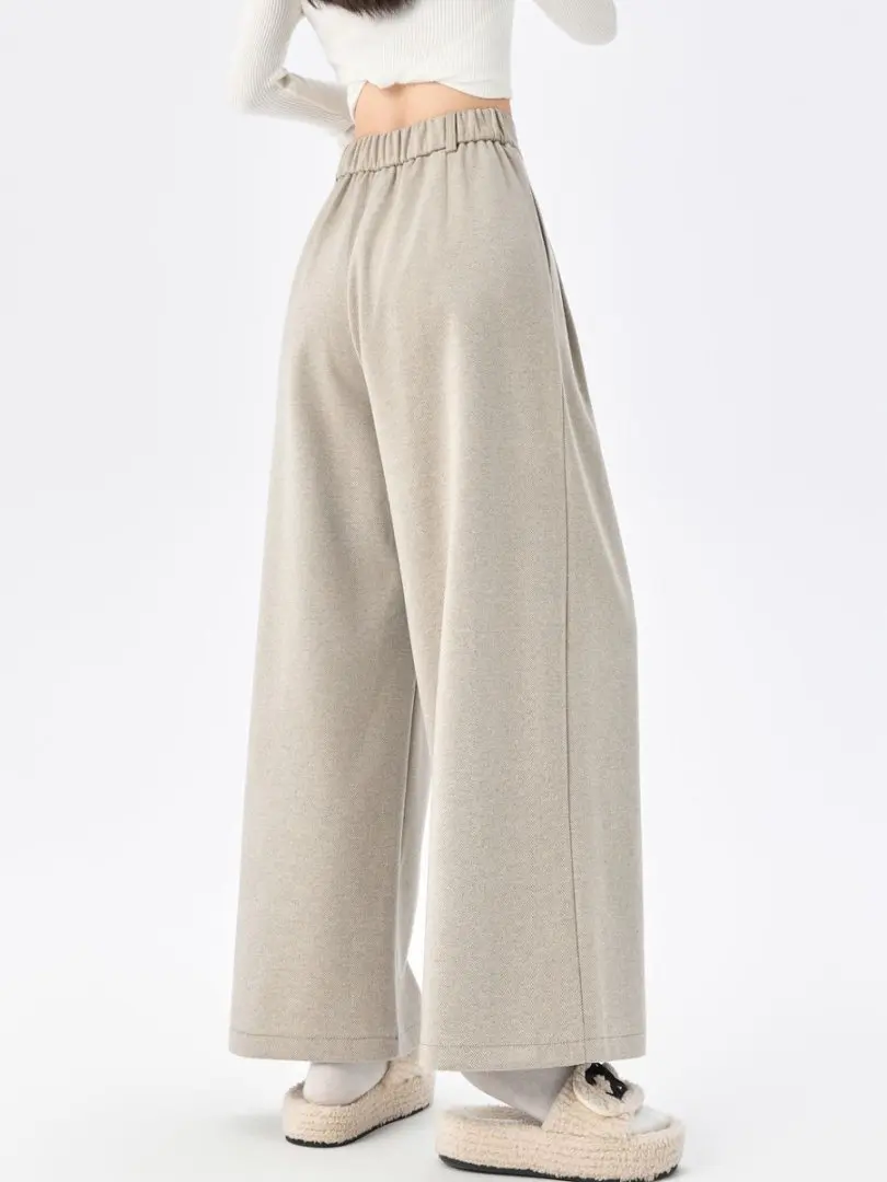 مرونة الخصر المرأة سميكة الصوفية واسعة الساق السراويل للمرأة الخريف الشتاء فضفاضة مستقيم الكاحل طول السراويل سيدة