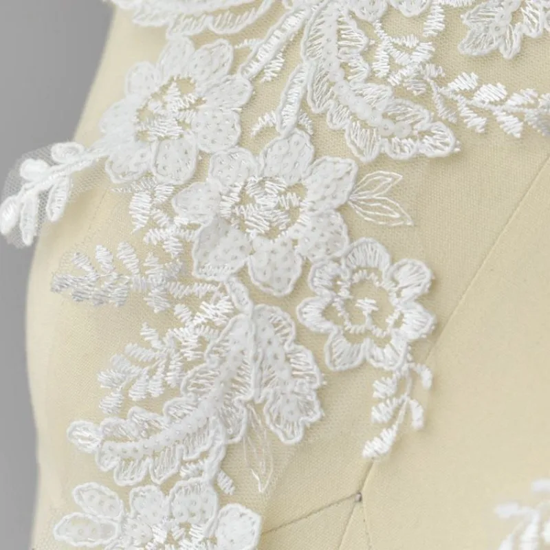 6 Pieces/lot White Embroidery Lace Trim with Sequins for Wedding Dress Sewing Applique Patch DIY Craft Fabric Trim