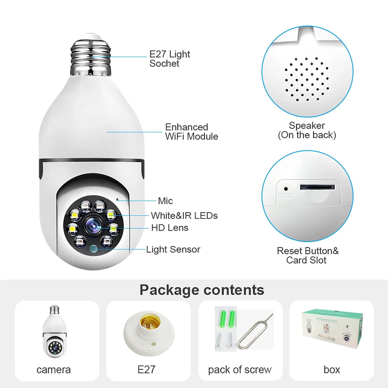 E27 Bulb Wifi Surveillance Camera Wireless Night Vision HD Automatic Human Tracking Security Baby Monitor Zoom Full Color Video