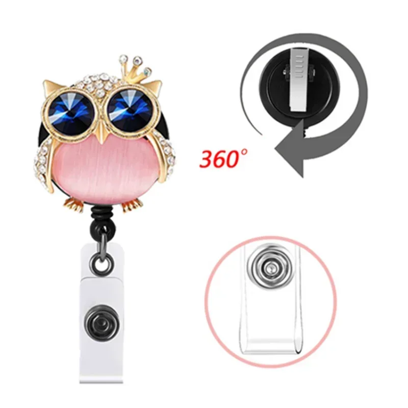 Diamond Owl Butterfly Rhinestone Metal Ornament Easy-pull Certificate Badge Holder Porta Credencial Id Card Holder Landyard