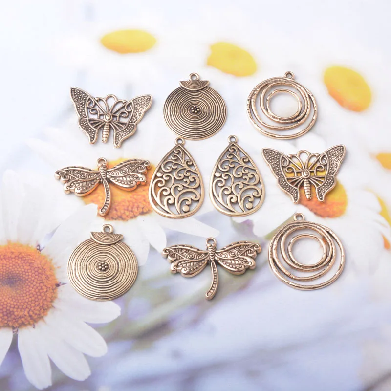 10 Stück/Set Legierungs-Schmetterlingsanhänger Schmuckzubehör Boho Libellen-Anhänger DIY Damen-Ohrringe Herstellung – Detail 6