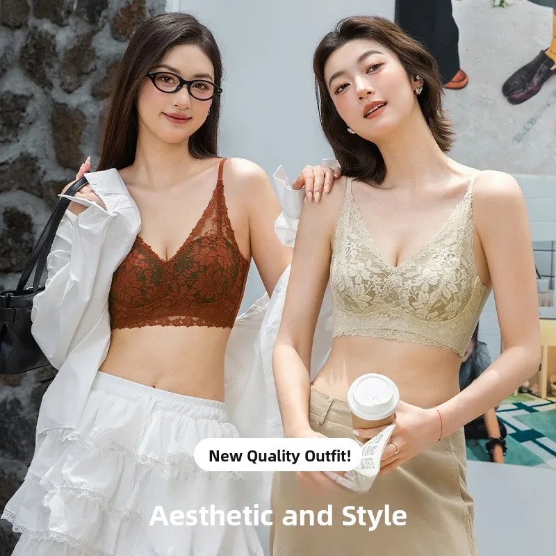 

Ultra-Thin Women's Bra Set Summer Collection Gathered Cup Sexy Small Chest Illusion Full Stage Teenage Nylon Fabric Shoulder ...