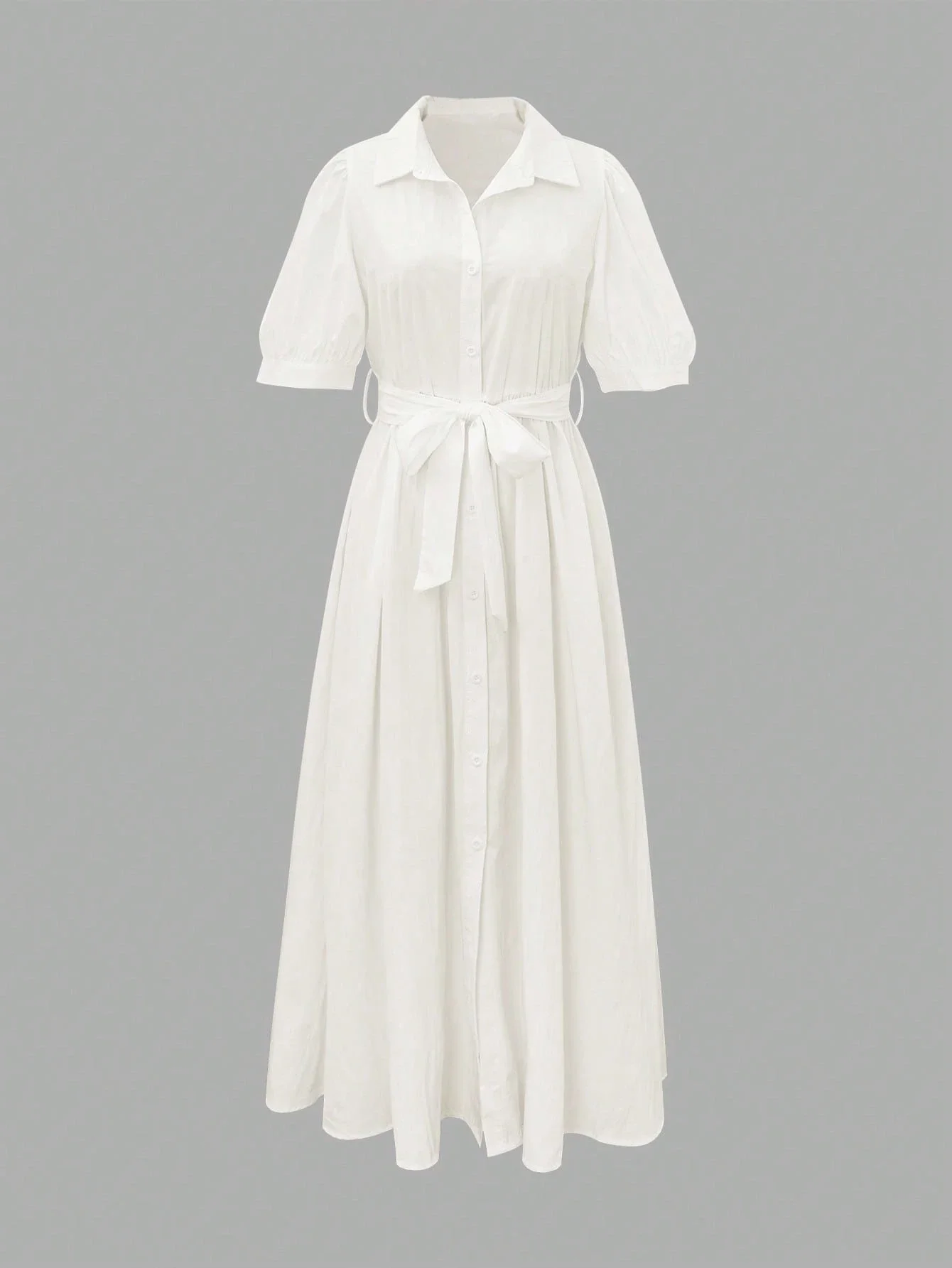 

Женское белое платье-рубашка с пышными рукавами и завязками на талии, свободного кроя, повседневное