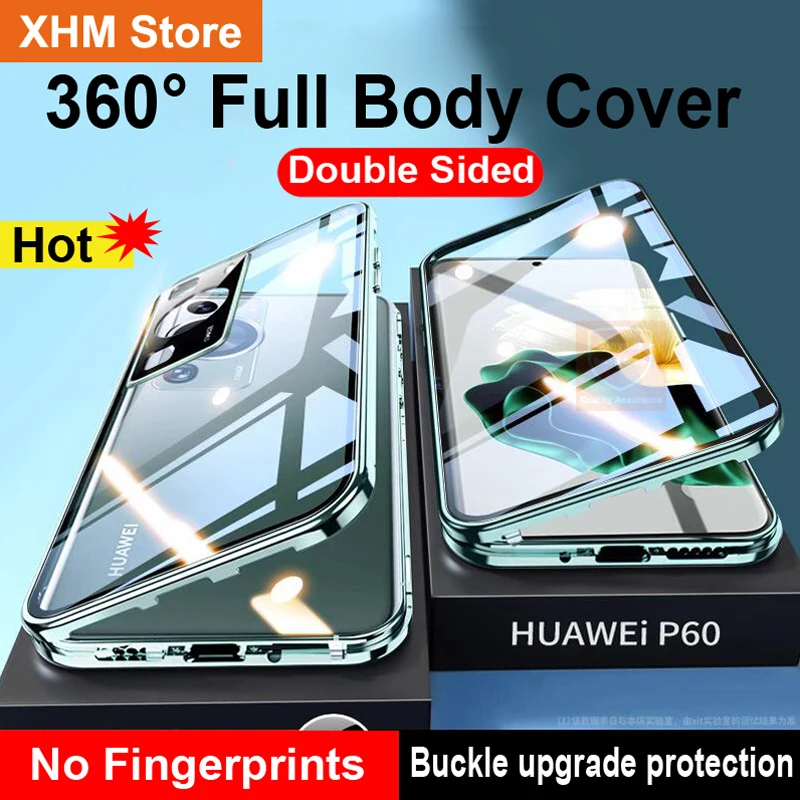 For Huawei P60 Pro Case Tempered Glass Cover Phone Case For Huawei P60 Pro 360 Full Body Flip Metal Magnetic Double Sided Covers