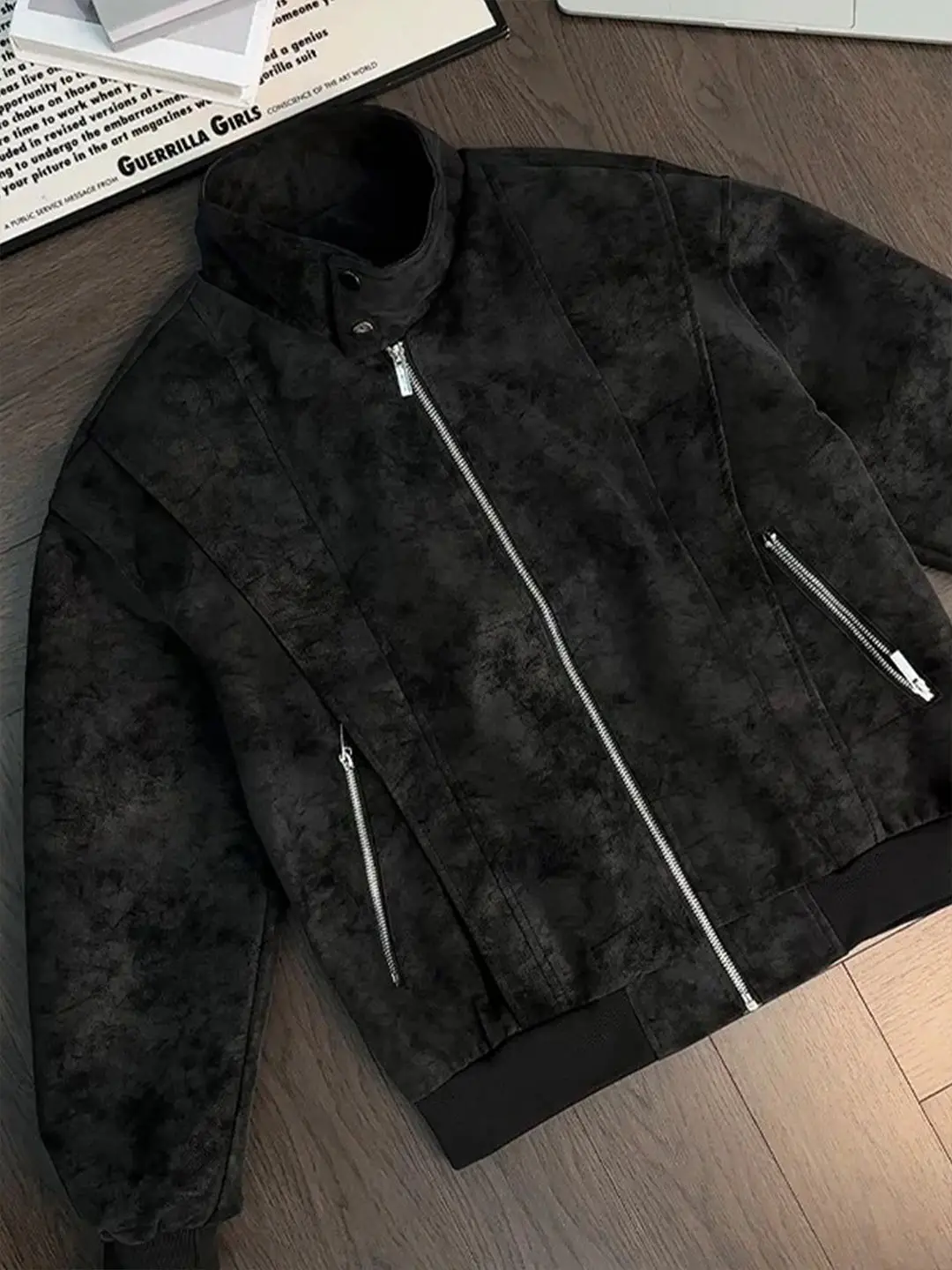American Dyed PU Leather Jacket Men's Style Autumn Deconstructed Patchwork Motorcycle Shoulder Clipper Jacket Baseball Uniform