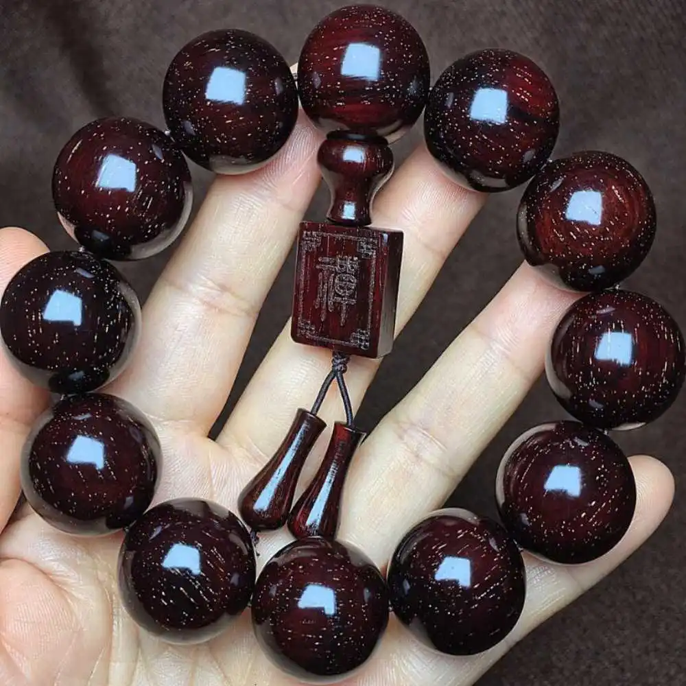 25MM Lobular red sandalwood Cuff Mala Buddha Lucky Bracelet Jewelry Handmade Bless Buddhism Chakra Taseel Seven Chakras spread