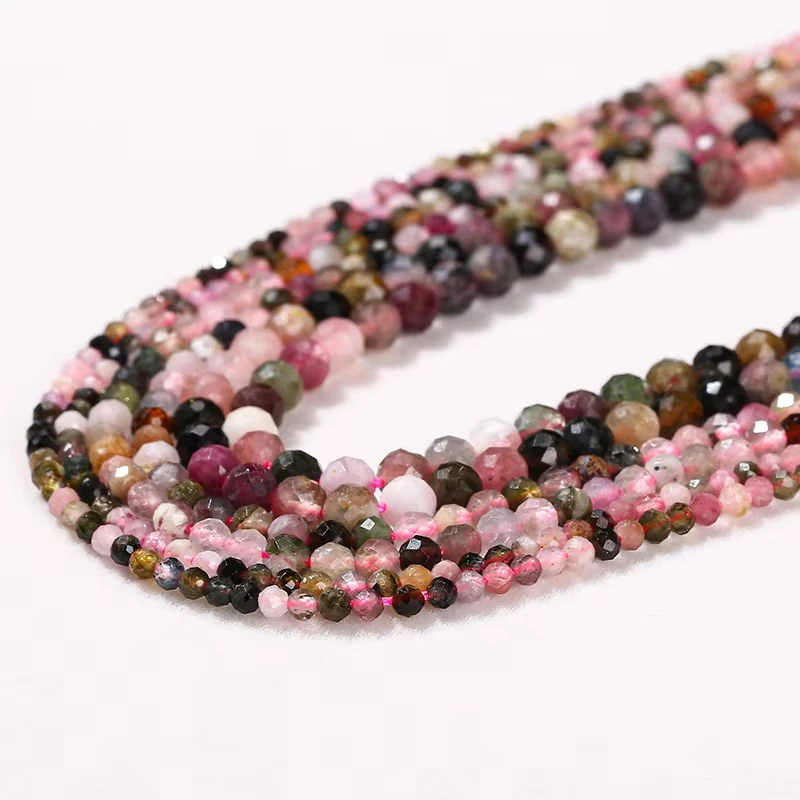 2 3 4 مللي متر الحجر الطبيعي الأوجه مختلط التورمالين حبة فاصل فضفاض الخرز الصغيرة لصنع المجوهرات عقد دي اي واي سوار الإكسسوار #3