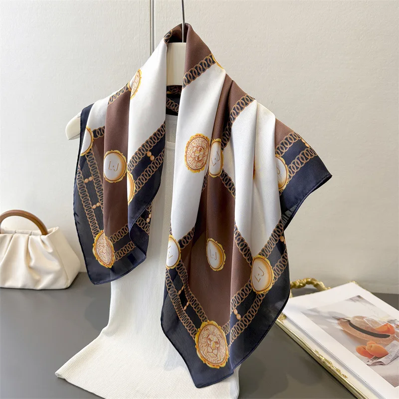 Nuevo Pañuelo Cuadrado de Seda con Estampado de Tablero de Ajedrez 2026, Chal Versátil de Lujo para Mujer, Pañuelo de Cuello y Cabeza de Seda para Mujer
