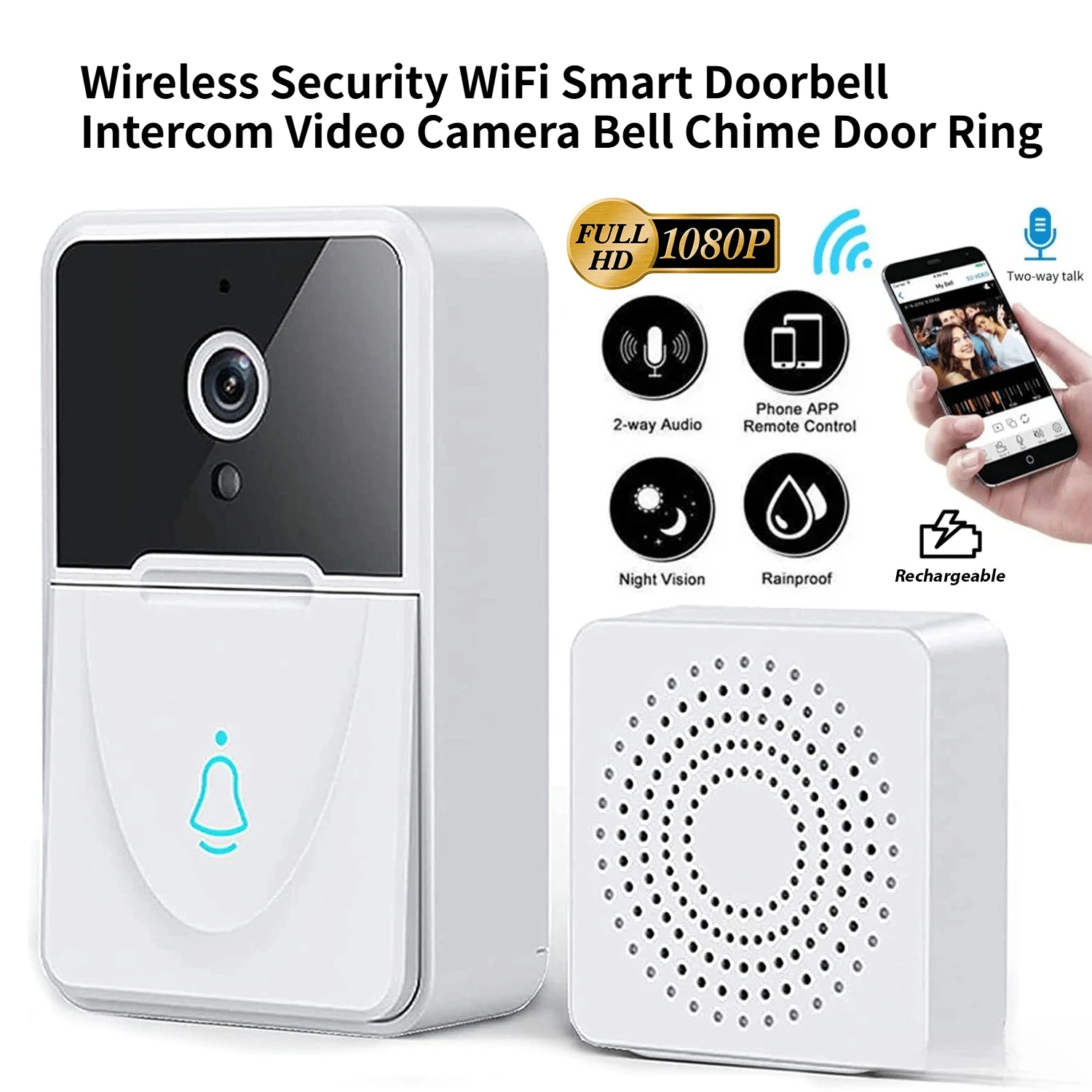 Wireless Security WiFi Smart Doorbell Intercom Video Camera Bell Chime Door Ring