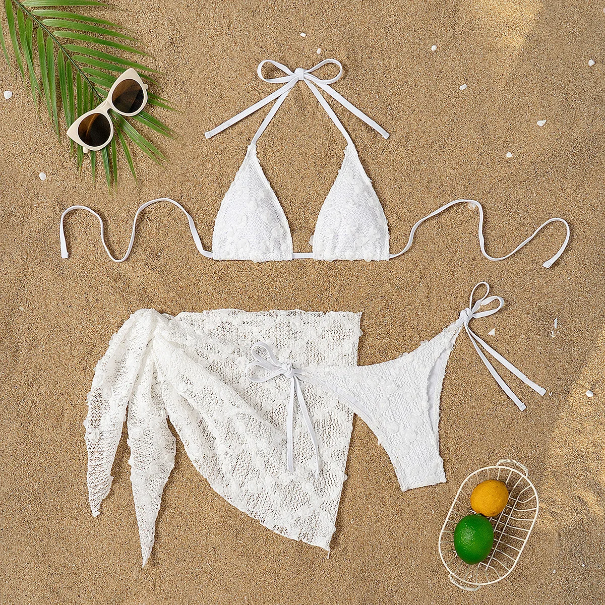 

Сексуальные белые комплекты микро-бикини с галстуком-бретелькой, 3 шт., с чехлом, юбкой, купальники, купальный костюм, пляжная одежда, бикини, танкини-трикини