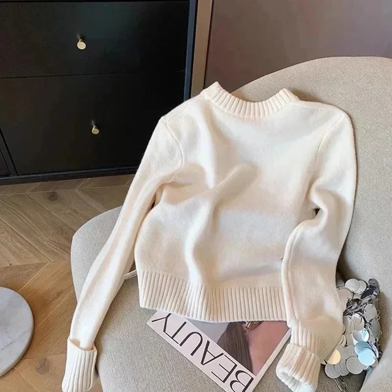 Letter Embroidery Pullover Sweater New 2024 Spring Autumn Women Round Neck Long Sleeve Knitwear Jumper Female Casual Design Tops