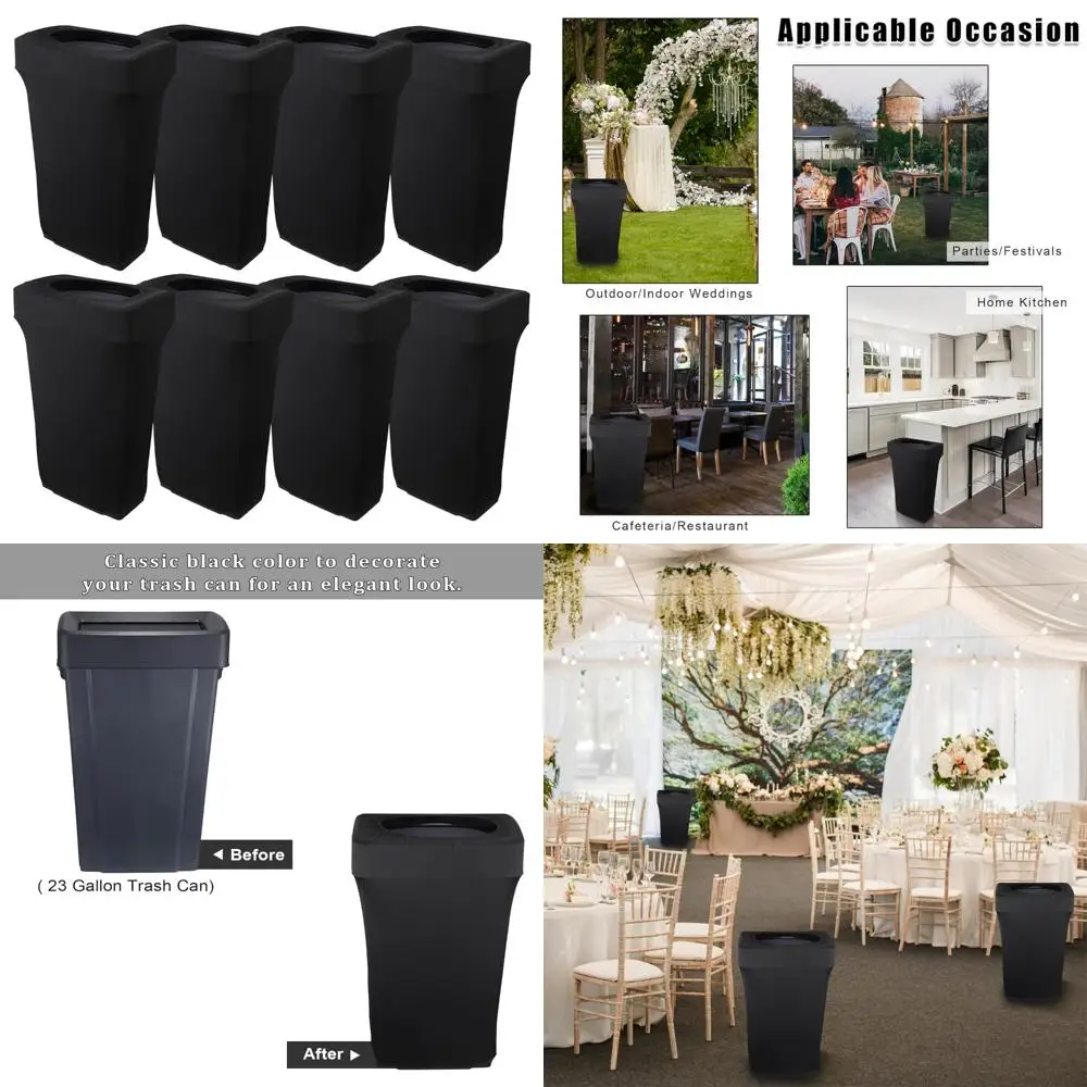 

Rectangular Outdoor Fitted Spandex Trash Can Covers - 23 Gallon Waste Container Covers, 8 Pack for Garbage Cans