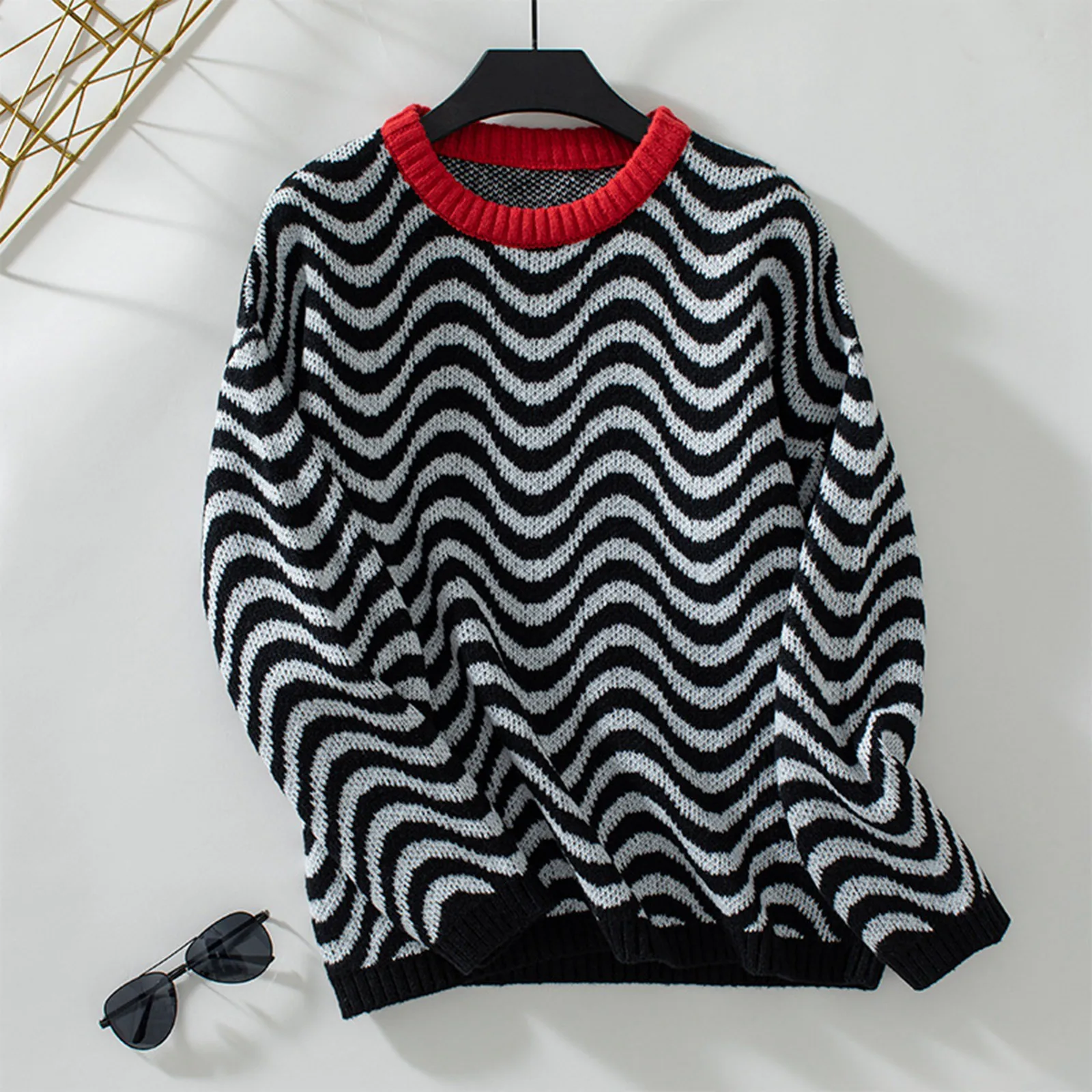 

Sweatshirt Casual Pullover Autumn Fashionable Winter Ripple Neck Pullover Women's Pattern And Knitted Round Sleeved Long Womens