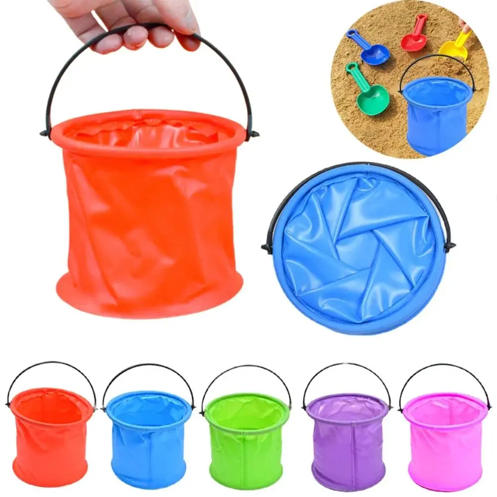 Collapsible Beach Sand Bucket Portable Folding Handheld Bucket Beach Pool Fishing Tool Art Pen Washing Toy Summer Water Fun Kids view 2