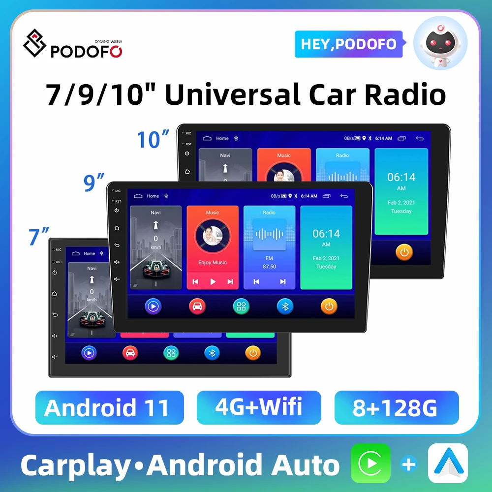 Podofo Andriod Car Radio 7/9/10 Inch WIFI GPS Navigation Auto Multimedia Player For Toyota Volkswagen Kia Nissan Hyundai Renault