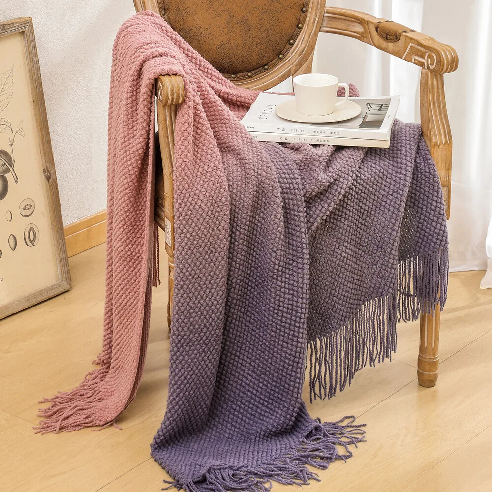 الحياكة رمي بطانية الترفيه فندق ديكور السرير نهاية منشفة التدرج اللون المرأة شرابة شال غطاء أريكة المفرش بطانية ناعمة