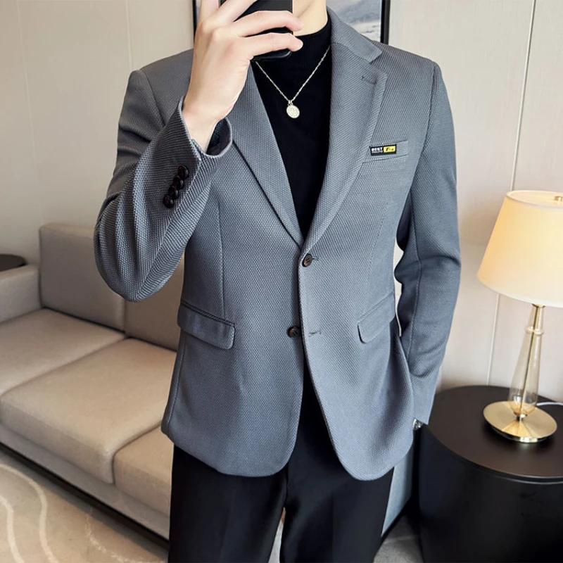 Korean Jacquard Suit Jacket for Men Slim Fit Casual Business Blazers Wedding Social Business Banquet Party Wedding Dress Coats