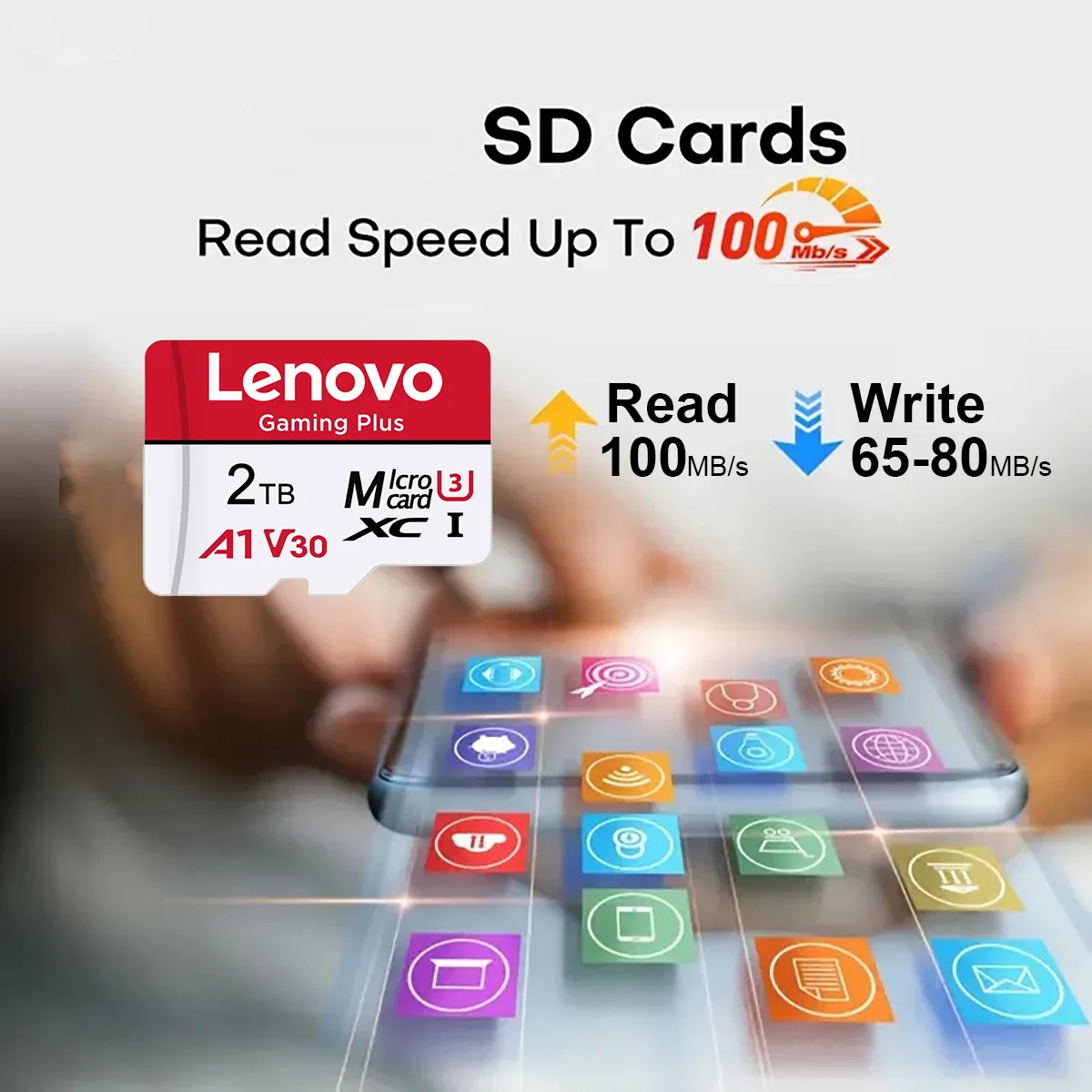 Lenovo 512GB Game-Exclusive Micro TF SD Card A2 V60 High Speed 4K Ultra-HD Video Flash Cards TF Memory Card for Phone Camera PC