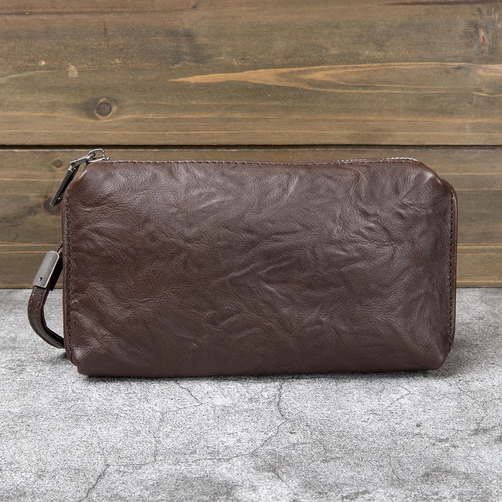 

Genuine leather men's clutch, vegetable-tanned, scratch-patterned, multi-slot, large-capacity business, wear-resistant clutch