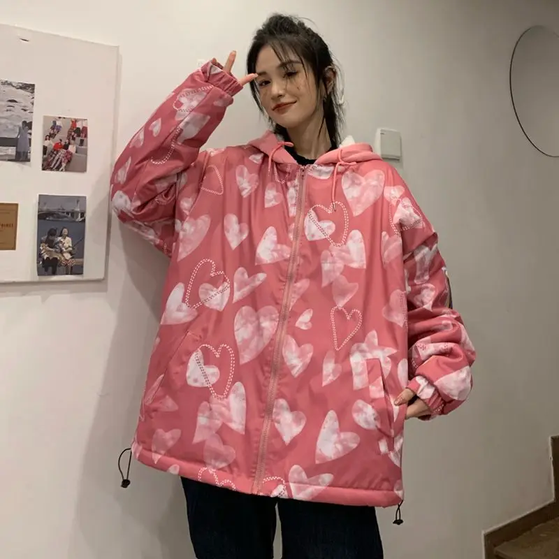 

Модная утепленная хлопковая куртка оверсайз для пар: женский дизайн, флисовая подкладка, зимняя новинка, стиль для поездок на работу, на молнии