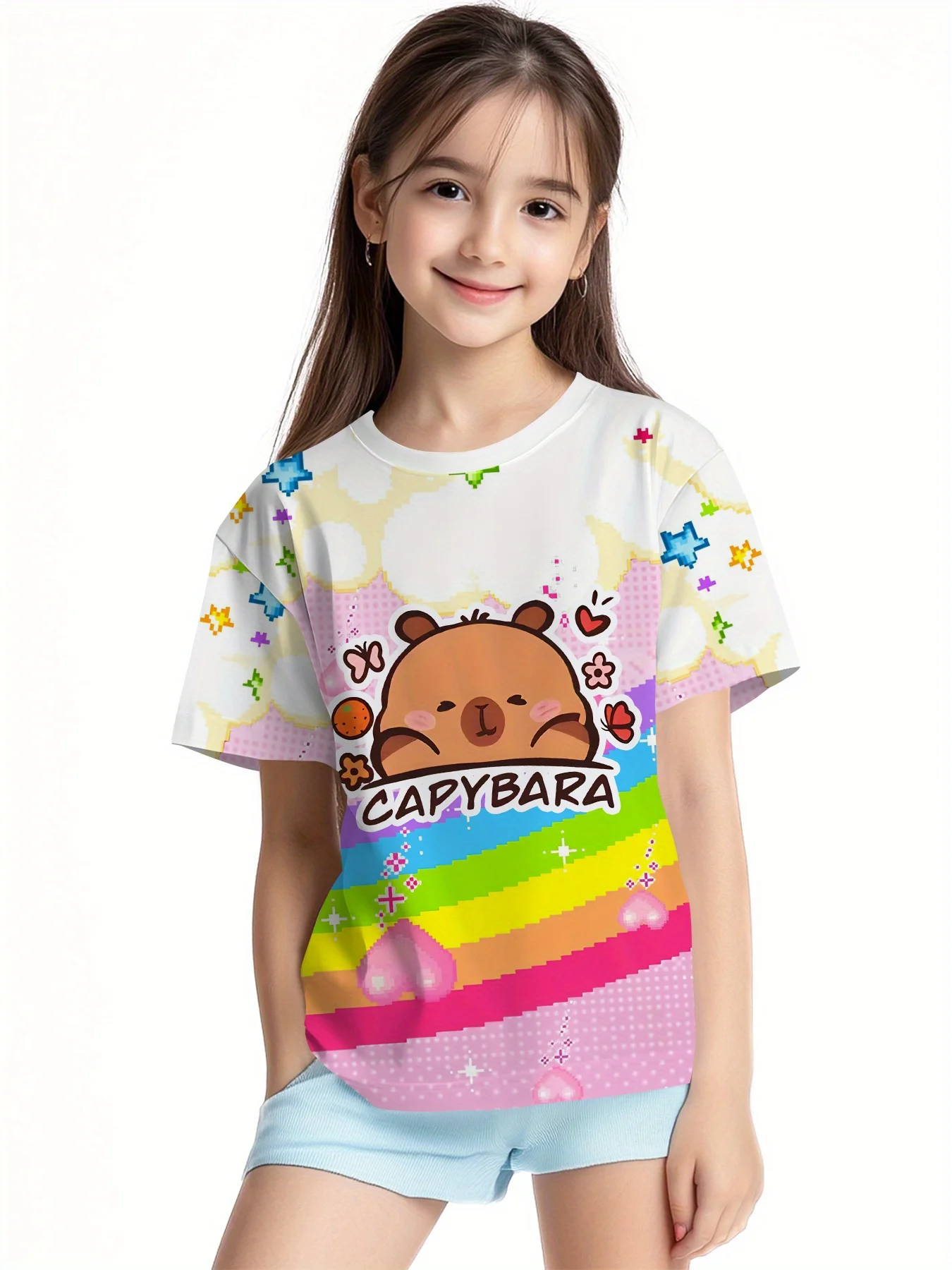 

Girls Clothes Cartoon Cute Capibara 3D Graphic Children Top Short Sleeve T Shirt for Boys Clothes 3 to 9 Years Summer Casual Tee