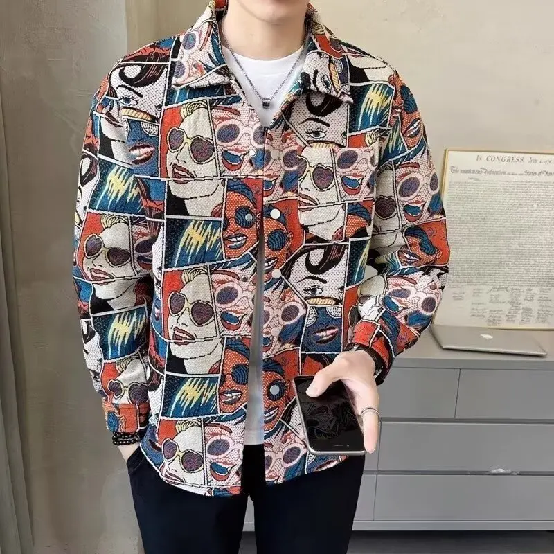 

Long-sleeved Shirt American Vintage Van Gogh Oil Painting Men's Loose High Street Casual Shirts Jacket Men Tops Male Clothes