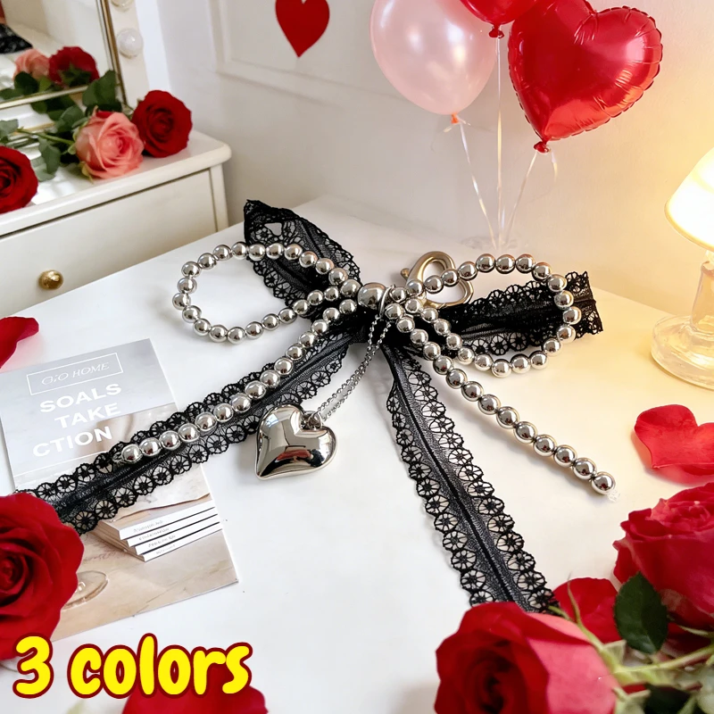 

Charming Lace Bow Bead Lanyard Valentine's Gift Phone Case for Women Sweetheart Keychain Strap Accessory